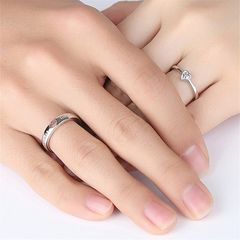 Zircon Heart Matching Couple Rings Set Wedding Ring For Women Men Valentine Day Jewelry - lecapmode