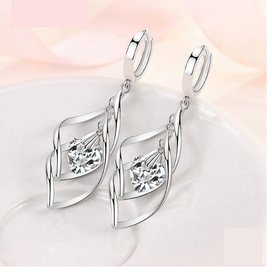 925 Sterling Silver Hollow White Crystal Long Drop Earrings For Women Fashion Wedding Jewelry Gift