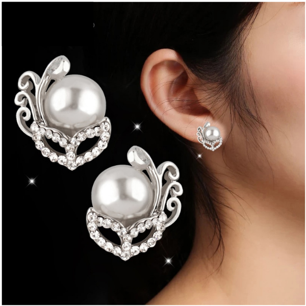 Pearl Clip On Earrings Silver Color Bride Wedding Jewelry