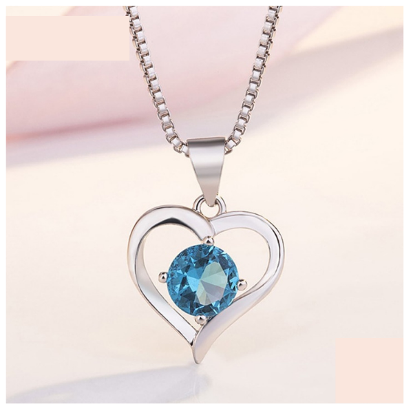 925 Sterling Silver Heart Blue Crystal Necklace For Women Jewelry